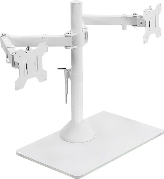 VIVO Freestanding Dual Monitor Stand with Sleek Glass Base and Adjustable Arms, Mounts 2 Screens up to 32 inch and 22 lbs Each, White, STAND-V002FGW-DeskLoop Office