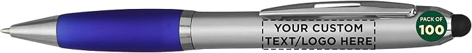 DISCOUNT PROMOS Custom Stylus Ballpoint Pens Set of 100, Personalized Bulk Pack by DISCOUNTPROMOS