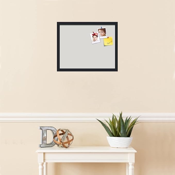 PinPix 19x15 Inch Cork Bulletin Board. This Decorative Framed Pin Board Comes with Light Stone Design and a Satin Black Frame. Ideal for Home Office Decor or Message Board (PinPix-1809)-DeskLoop Office