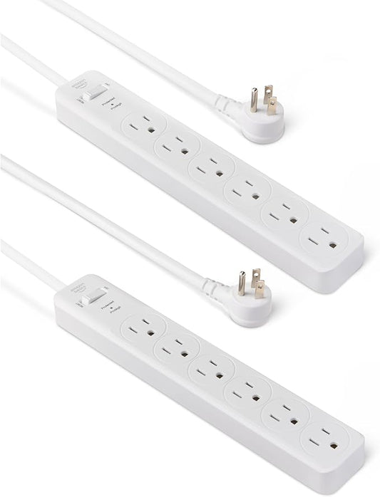Amazon Basics Rectangle 6-Outlet, 600 Joule Surge Protector Power Strip, 2ft, Small, White, 2-Pack-DeskLoop Office