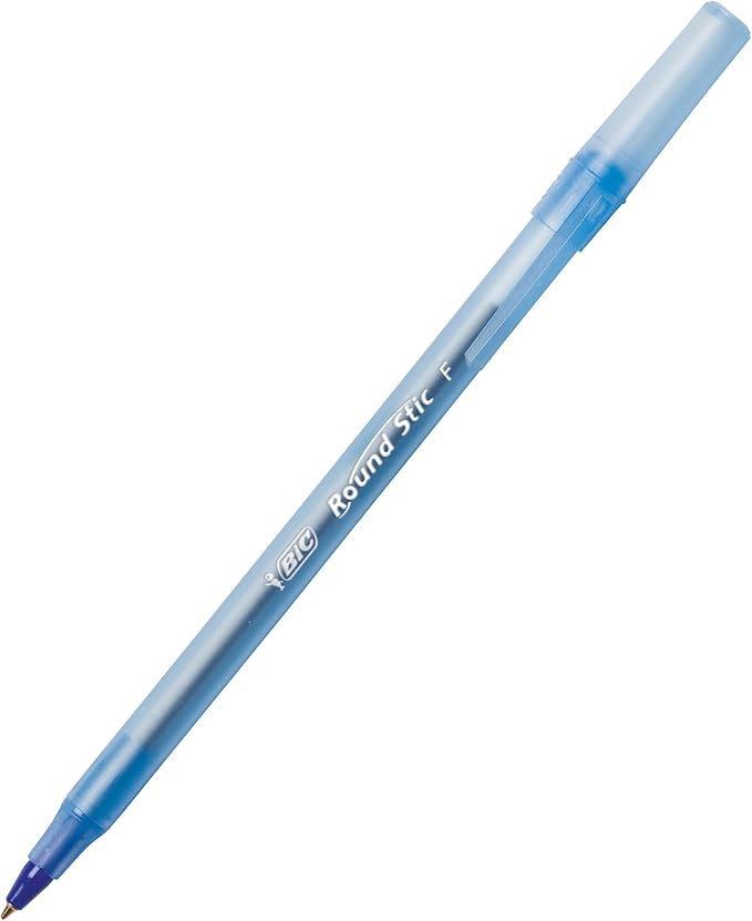 BIC Round Stic Xtra Precision Fine Blue Ballpoint Pens, Medium Point, 12-Count - Image 2