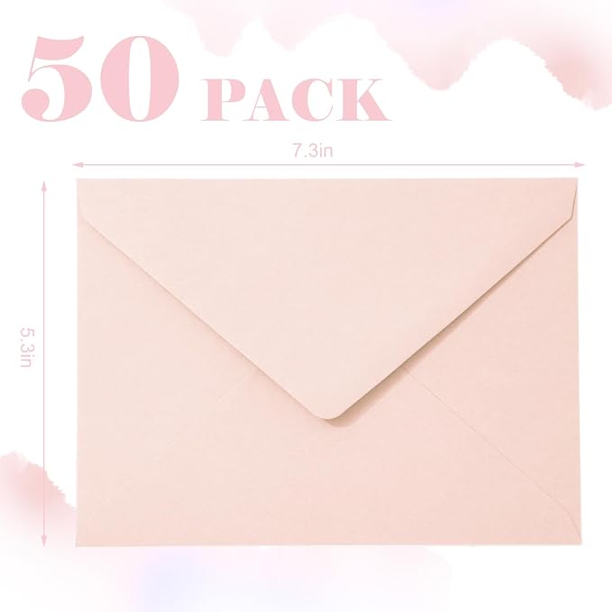 Whaline 50Pcs A7 Invitation Envelopes Set Blush Pink Greeting Card Envelopes - Image 2