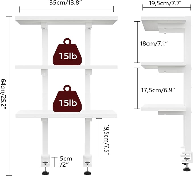MAHANCRIS Clamp On Desk Organizer, 3-Tier Desktop Bookshelf, Adjustable Desk - Image 3