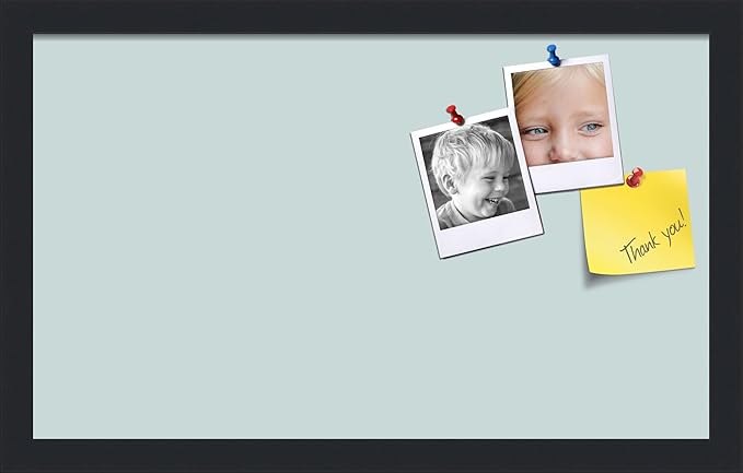 PinPix 20x12 Inch Cork Bulletin Board. This Decorative Framed Pin Board Comes with Soft Blue Design and a Satin Black Frame. Ideal for Home Office Decor or Message Board (PinPix-1814)-DeskLoop Office