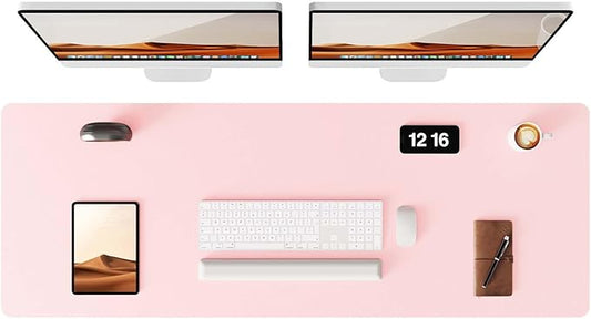 YSAGi Leather Desk Pad Protector, Office Desk Mat, Large Mouse Pad, Non-Slip PU Leather Desk Blotter, Laptop Desk Pad, Waterproof Desk Writing Pad for Office and Home (Light Pink, 47" x 17")-DeskLoop Office