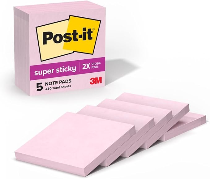 Post-it Super Sticky Notes, 3 x 3 in, 5 Pads, 90 Sheets/Pad | School Supplies by Unknown