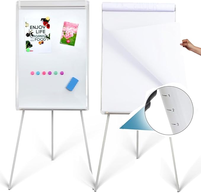 2-Pack Magnetic Dry Erase Easel Set – 36" x 24" Adjustable Height Whiteboard with Tripod Stand, Flipchart Paper, Magnets & Eraser, Great for Office, Classroom & Presentations -White Frame-DeskLoop Office