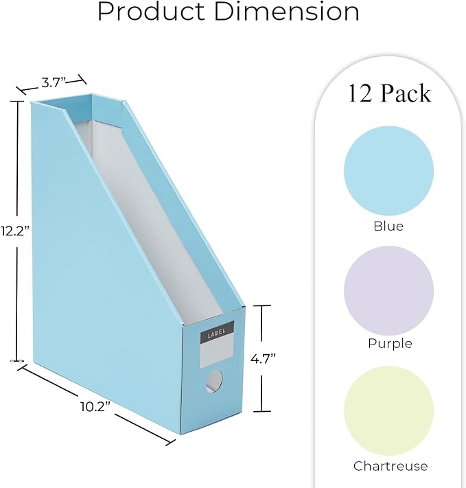 Y YOMA Cardboard File Magazine Holder, Pastel Color, 12 Pack Desktop Binder - Image 4