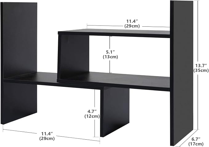 Sorfity Desktop Bookshelf Desk Storage Organizer Adjustable Wood Desktop - Image 2