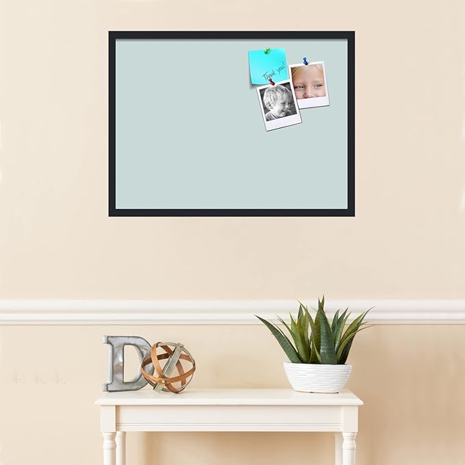PinPix 30x22 Inch Cork Bulletin Board. This Decorative Framed Pin Board Comes with Soft Blue Design and a Satin Black Frame. Ideal for Home Office Decor or Message Board (PinPix-1814)-DeskLoop Office