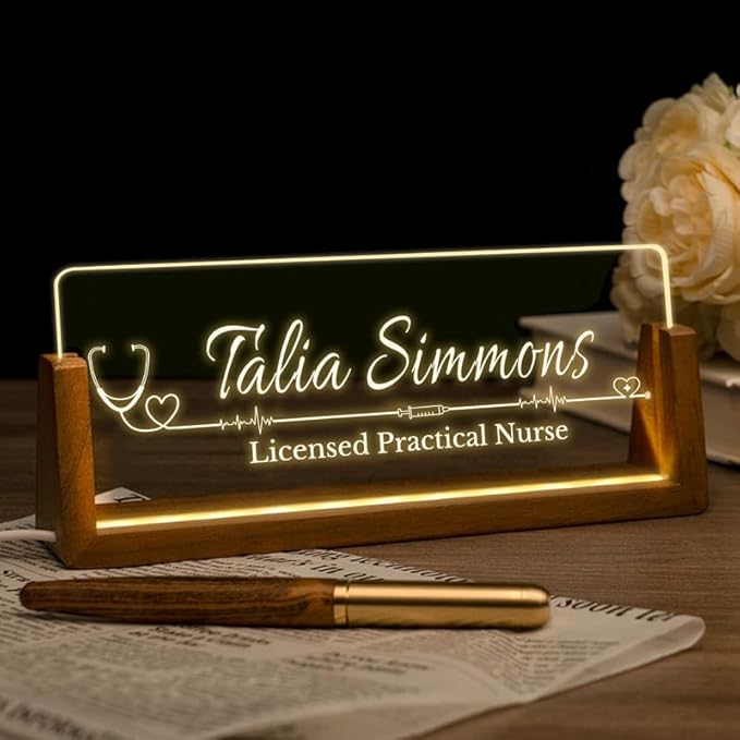 Desk Name Plate Personalized, Light Up Name Plate by Ueedklaayy