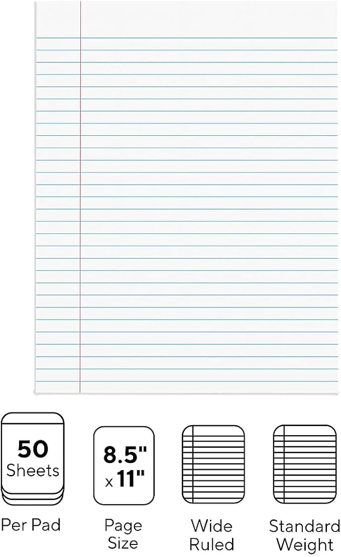 STAPLES Notepads, 8.5” x 11”, Wide Ruled, 50 Sheets/Pad - Image 3