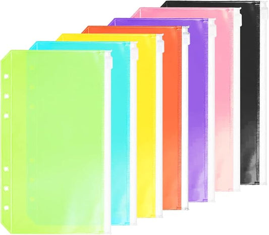 7 Pack A6 6 Holes Binder Pockets Plastic Binder Zipper Folders Waterproof 6 by Zelten
