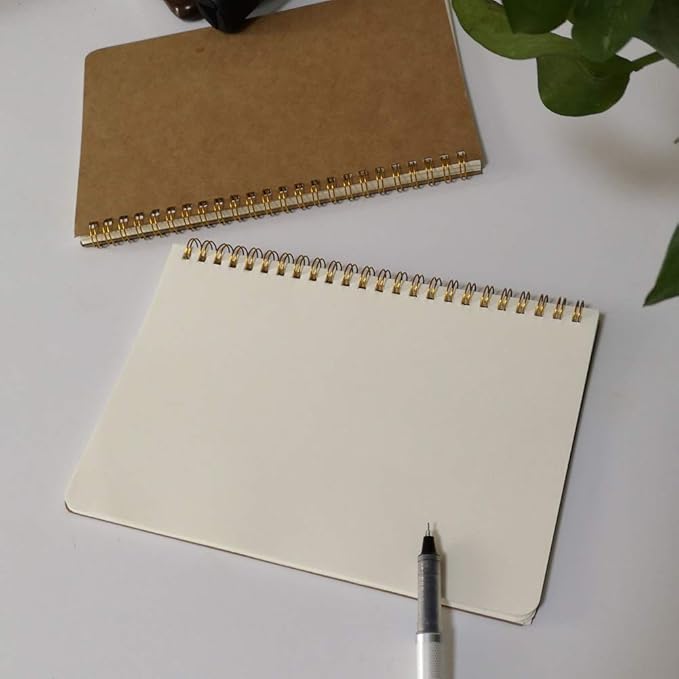 YUREE Softcover Spiral Notebook/Spiral Journal, Kraft Cover, 50 Sheets (100 Pages) Blank Pages, 10 Notebooks Per Pack, A5, 8.5" x 5.7", Brown-DeskLoop Office