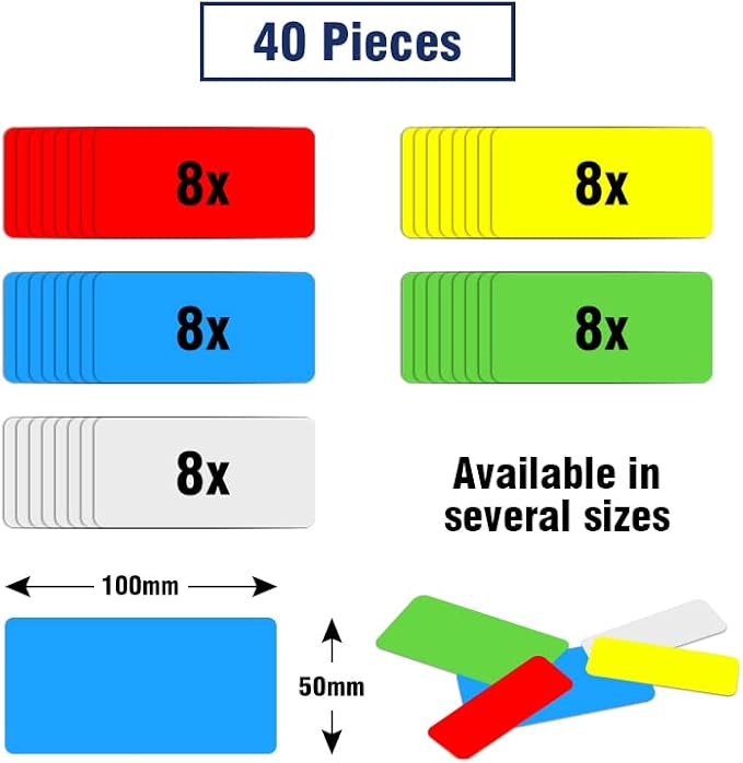 Dry Erase Magnetic Labels, 4x2 Inch, 40 Pieces in 5 Colors, - Image 5