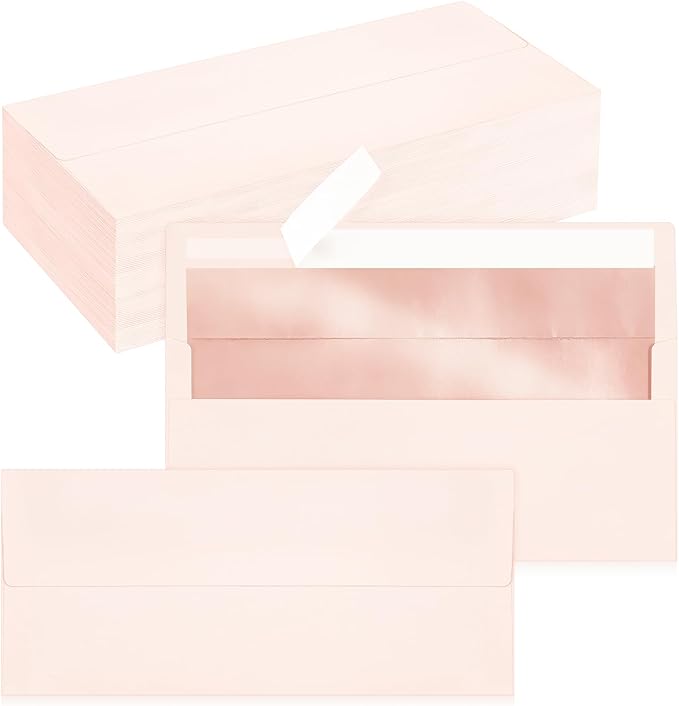 100 Pack #10 Business Envelopes, Self Seal Standard Blush Pink Envelopes by QIKSION