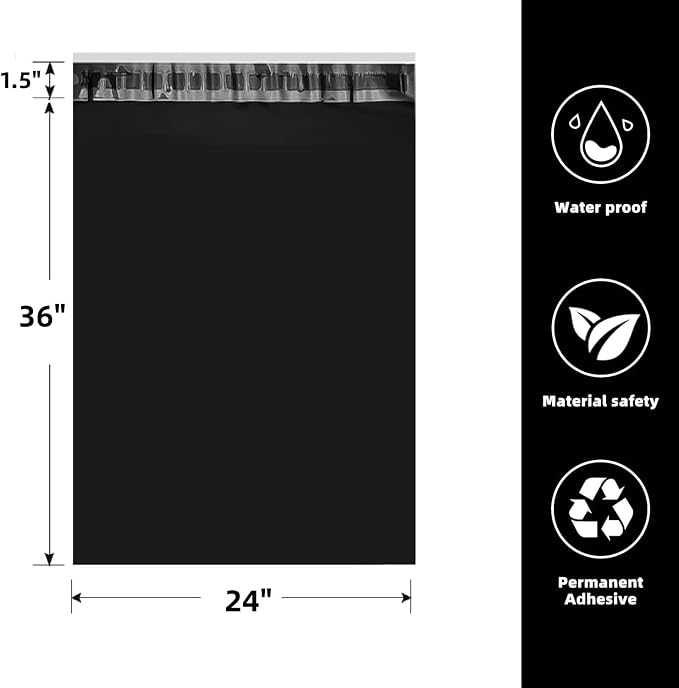 POLYSELLS 50 pcs 24x36 Inches Black Poly Mailers Shipping Envelopes, Strong - Image 2