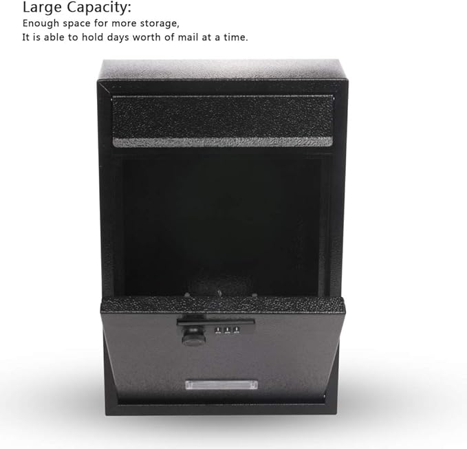 KYODOLED Locking Wall Mount Mailbox, Mail Boxes with Combination Lock for Outside, Security Drop Box with Code,12.4H x 8.54L x 3.35W Inches, Black-DeskLoop Office