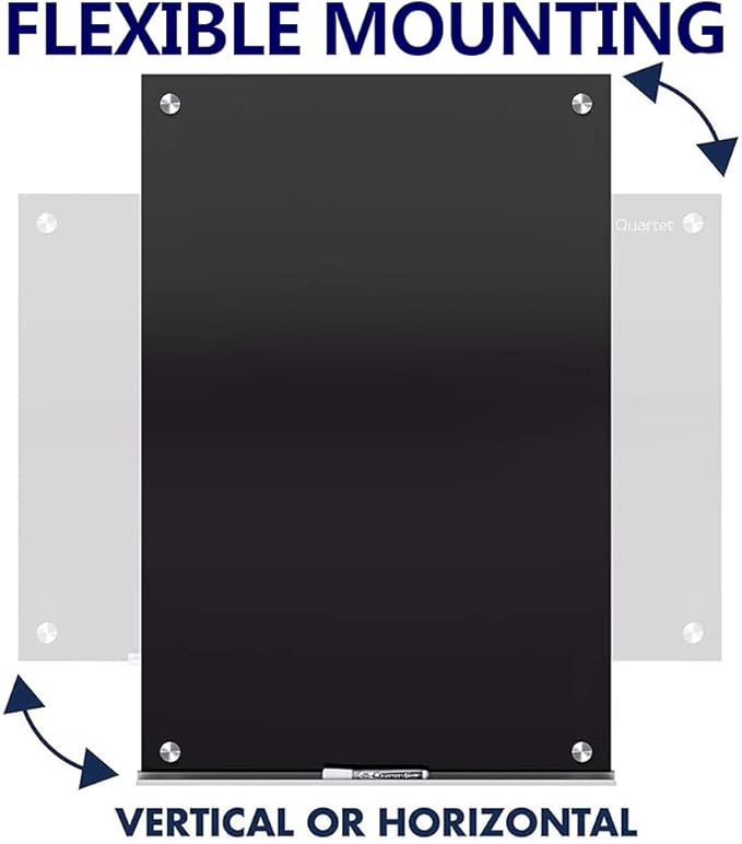 48" x 36" Magnetic Black Glass Board - Frameless Tempered Glass Dry Erase Blackboard with Marker Tray & Eraser, Premium Interactive Whiteboard- Frosted Surface for Office, Classroom, or Home-DeskLoop Office
