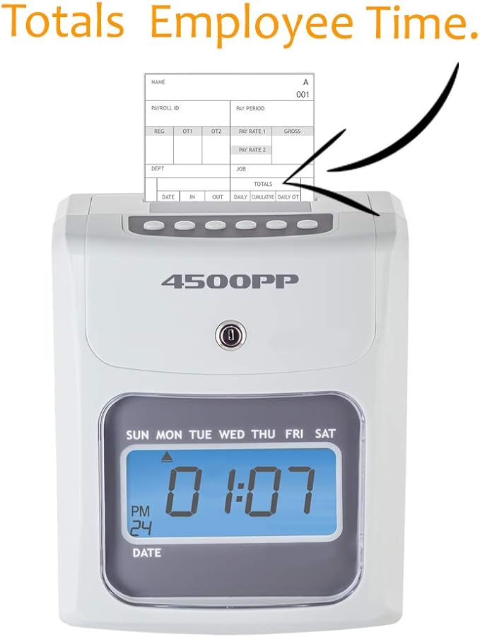 Nile Products - 4500PP Electronic Calculating Time Clock, Employees in/Out Time Tracker, Small Business Punch Pack Bundle Includes: 25 Time Cards,1 Ink Ribbon and 2 Security Keys-DeskLoop Office