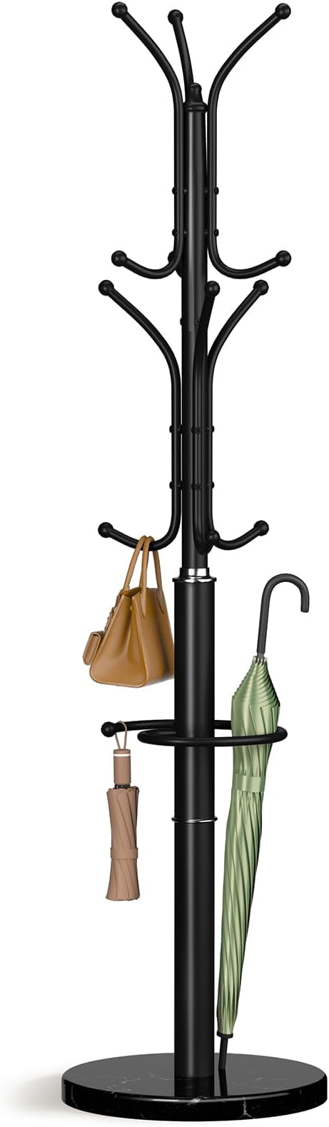 Yoobure Metal Coat Rack Freestanding with Marble Base, Coat Tree with 12 Hooks & Umbrella Holder, Coat Hanger Stand for Corner Entryway Bedroom Office, Heavy Duty Coat Rack Stand for Clothes Hats Bags-DeskLoop Office