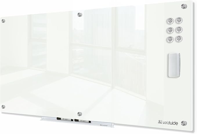 J&J worldwide Glass Dry Erase Board 6' x 4', Glass Whiteboard Magnetic, Large Frameless Glass White Boards for Walls, Includes Magnets, Marker Tray, Eraser for Office, Home, School-DeskLoop Office