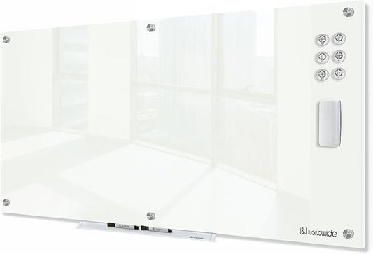 J&J worldwide Glass Dry Erase Board 6' x 4', Glass Whiteboard Magnetic, Large Frameless Glass White Boards for Walls, Includes Magnets, Marker Tray, Eraser for Office, Home, School-DeskLoop Office