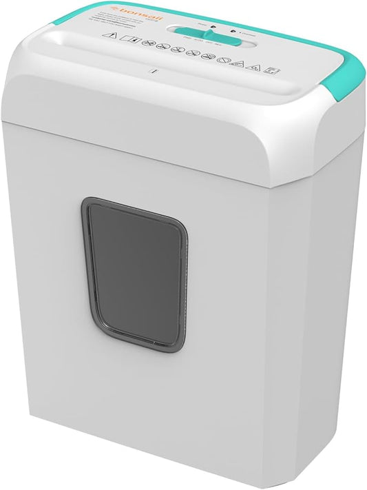 Bonsaii High Security Shredding Paper Shredder, 6-Sheet Cross-Cut, Credit Card Shredder, Home Office, Handle for Document, Mail, Staple, 3.4 Gal Wastebasket, White & Blue(C237-B)
