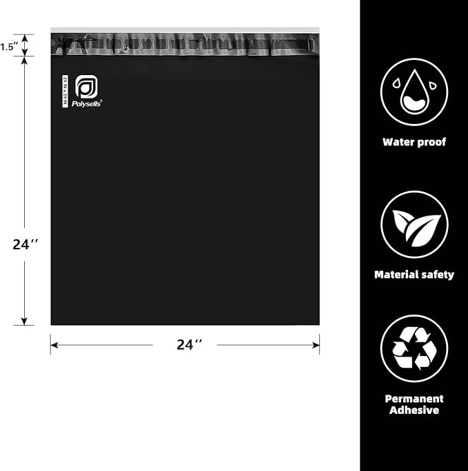 POLYSELLS 25 pcs 24x24 Inches Black Poly Mailers Shipping Envelopes, Strong - Image 2