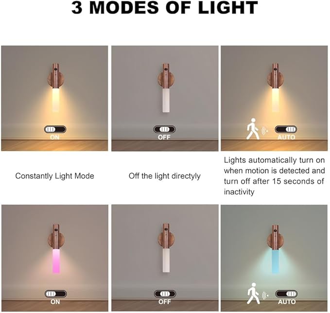 LANDGOO Motion Sensor Night Light RGB & Touch Control | USB-C Rechargeable Wooden Wall Sconce | Bathroom/Bedroom Light for Hallway, Stairs, Closet, Kids Room, Vanity, (Walnut Wood)-DeskLoop Office