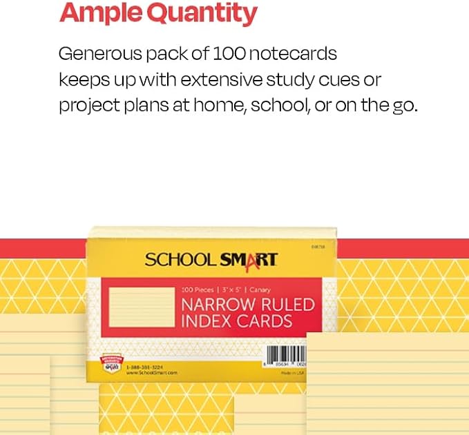 School Smart Ruled Index Cards, 3 x 5 Inches, Canary Yellow - Image 5