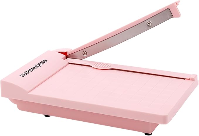 Guillotine Paper Trimmer, Mini Compact Paper Cutter, 1/4-Inch Grid for Precision Cutting, Straight Cuts Up to 3 Sheets, Perfect for Photos,Coupons,Card Making and Small Craft Projects (Pink)-DeskLoop Office