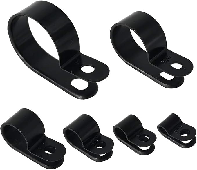 Cable Clamp 200 Pcs Black Nylon Screws Plastic R-Type Cable Clamp Clips by Alamic