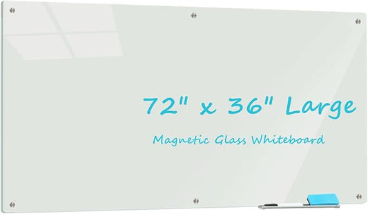 Glass Whiteboard 6' x 3', Magnetic Glass Dry Erase Board Frameless Wall Mounting by ATROSONIK