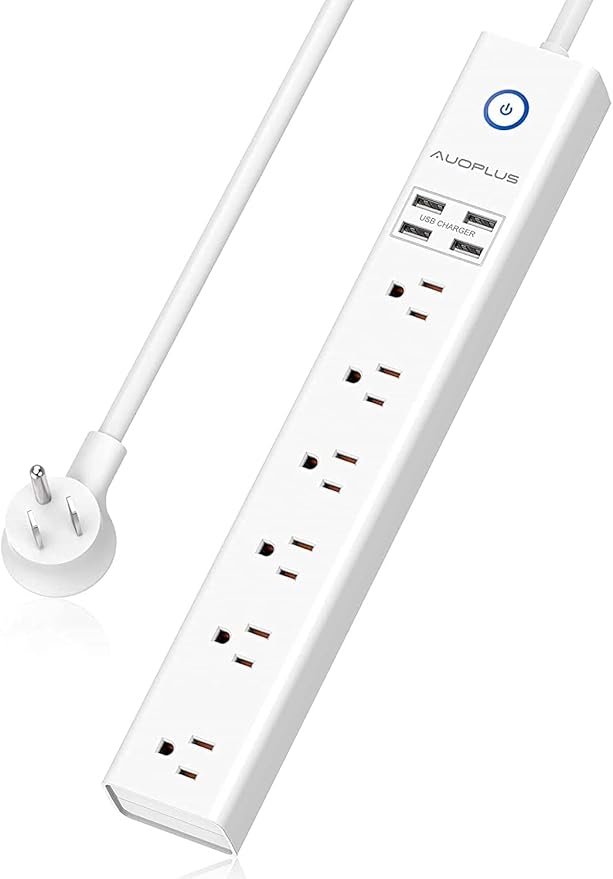 15 Ft Power Strip Surge Protector, 6 Outlets and 4 USB Ports, Flat Plug Power Strips Long Extension Cord with Overload Protection, Wall Mount for Home, Office, Dorm, ETL Listed White-DeskLoop Office
