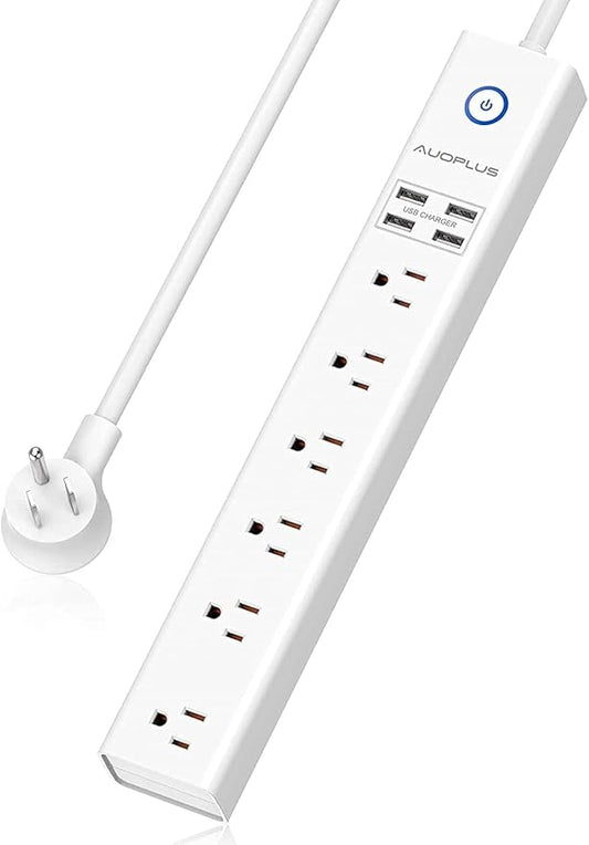 15 Ft Power Strip Surge Protector, 6 Outlets and 4 USB Ports, Flat Plug Power Strips Long Extension Cord with Overload Protection, Wall Mount for Home, Office, Dorm, ETL Listed White-DeskLoop Office