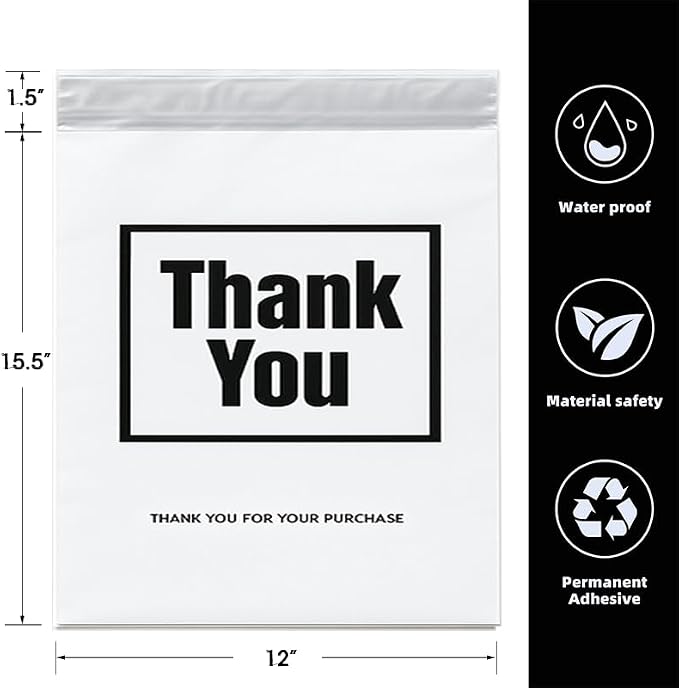POLYSELLS Thank You Poly Mailers 12x15.5 inches 50 Pcs Waterproof Self-Sealing - Image 2
