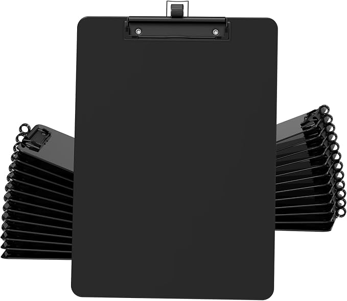 Black Clipboard with Pen Holder, 8.5 x 11 Clip Boards | Black Low Profile Clip by Juvealoe