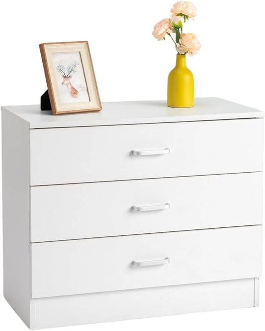 Karl home White 3 Drawer Dresser for Bedroom, Small Nightstand Modern Storage Chest of Drawer Wooden Side Table End Table for Bedroom, Living Room, Reception Room-DeskLoop Office