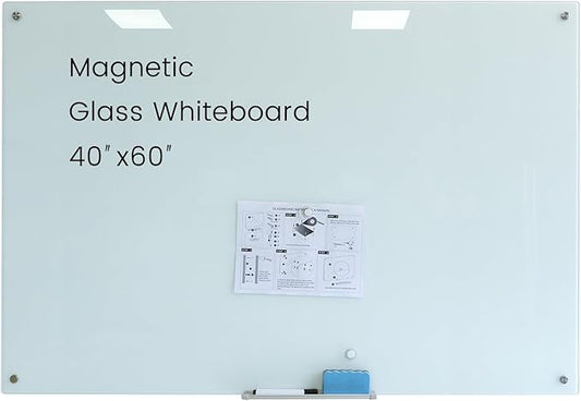 Glass Magnetic White Board – 60 x 40 Inches Dry Erase Glass Whiteboard for Wall, Large Wall Mounted Glass Board for School, Office and Home-DeskLoop Office