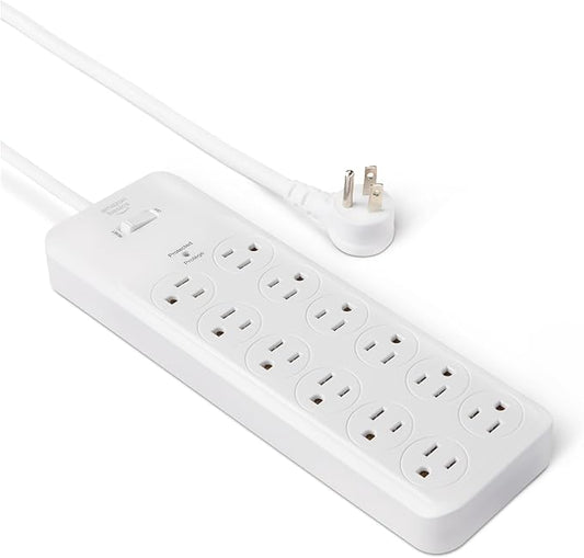 Amazon Basics Surge Protector Power Strip, 12-Outlet, 4000 Joules, 8ft Extension Cord, Rectangle, for Home, Office, Gaming Room, White-DeskLoop Office