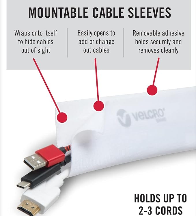 VELCRO Brand Mountable Cable Management Sleeve | Cord Hider Mounts on Walls or - Image 13