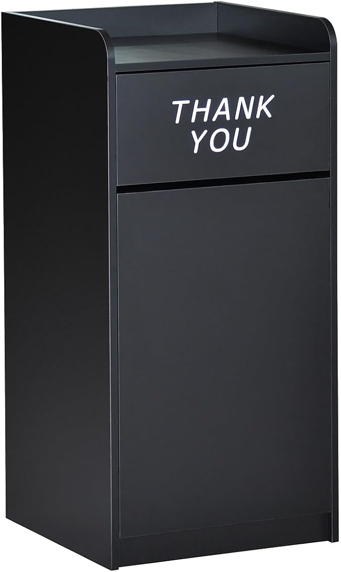 Flash Furniture Sony Laminate Wood Commercial-Grade Trash Receptacle with Tray Top, Wooden Restaurant Trash Can Cabinet and Garbage Receptacle, Black-DeskLoop Office