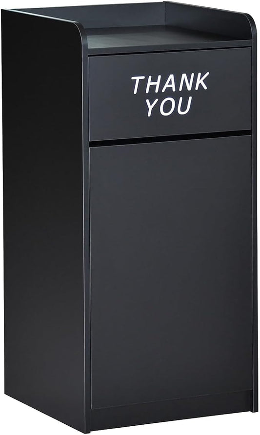 Flash Furniture Sony Laminate Wood Commercial-Grade Trash Receptacle with Tray Top, Wooden Restaurant Trash Can Cabinet and Garbage Receptacle, Black-DeskLoop Office