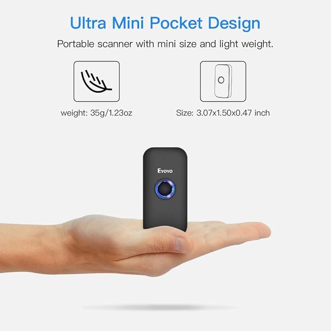 Eyoyo Mini 1D Bluetooth Barcode Scanner, 3-in-1 Bluetooth & USB Wired & 2.4G Wireless Barcode Reader Portable Bar Code Scanning Work with Windows, Android, iOS, Tablets or Computers-DeskLoop Office