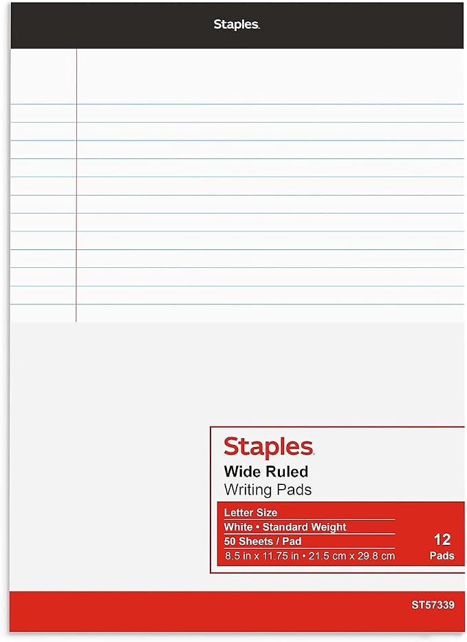 STAPLES Notepads, 8.5” x 11.75”, Wide Ruled, 50 Sheets/Pad - Image 3
