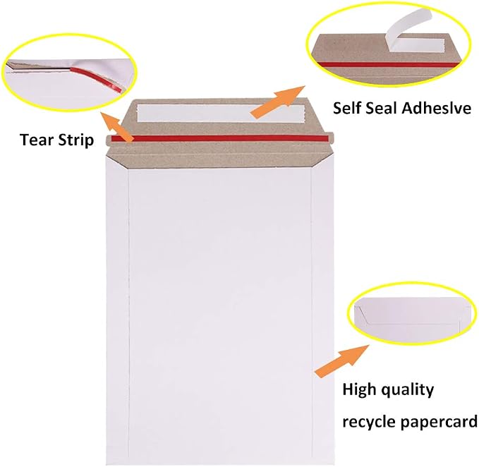 zmybcpack 100 Pack 9X12 inch Self Seal Photo Document Mailers Stay Flat White - Image 3