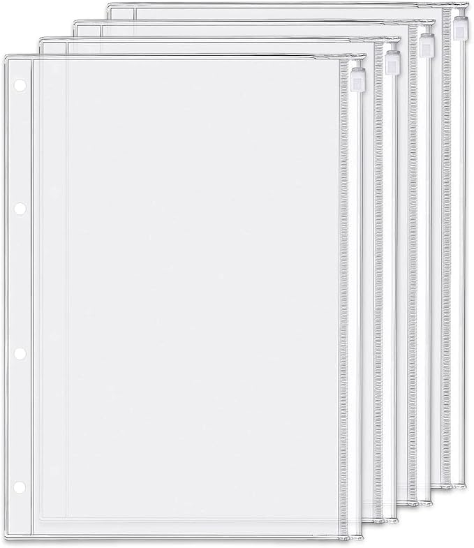 4 Pack A4 4 Holes Binder Zip Pockets Plastic Binder Zipper Folders Waterproof 4 by Zelten