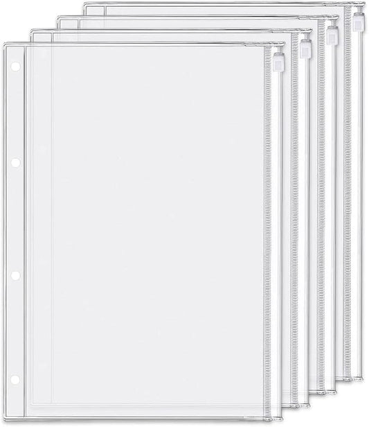 4 Pack A4 4 Holes Binder Zip Pockets Plastic Binder Zipper Folders Waterproof 4 by Zelten