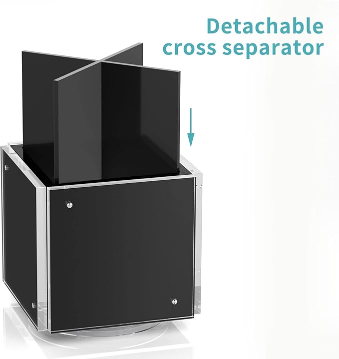 HIIMIEI Acrylic Rotating Pen Holder for Desk, Pencil Holder Picture Frame Holds 4 Family Photos of 4"x4", Desk Pen holder Organizer for Office, Classroom, Home, Kids (Black)-DeskLoop Office